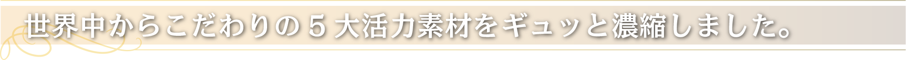 世界中からこだわりの５大活力素材をギュッと濃縮しました。